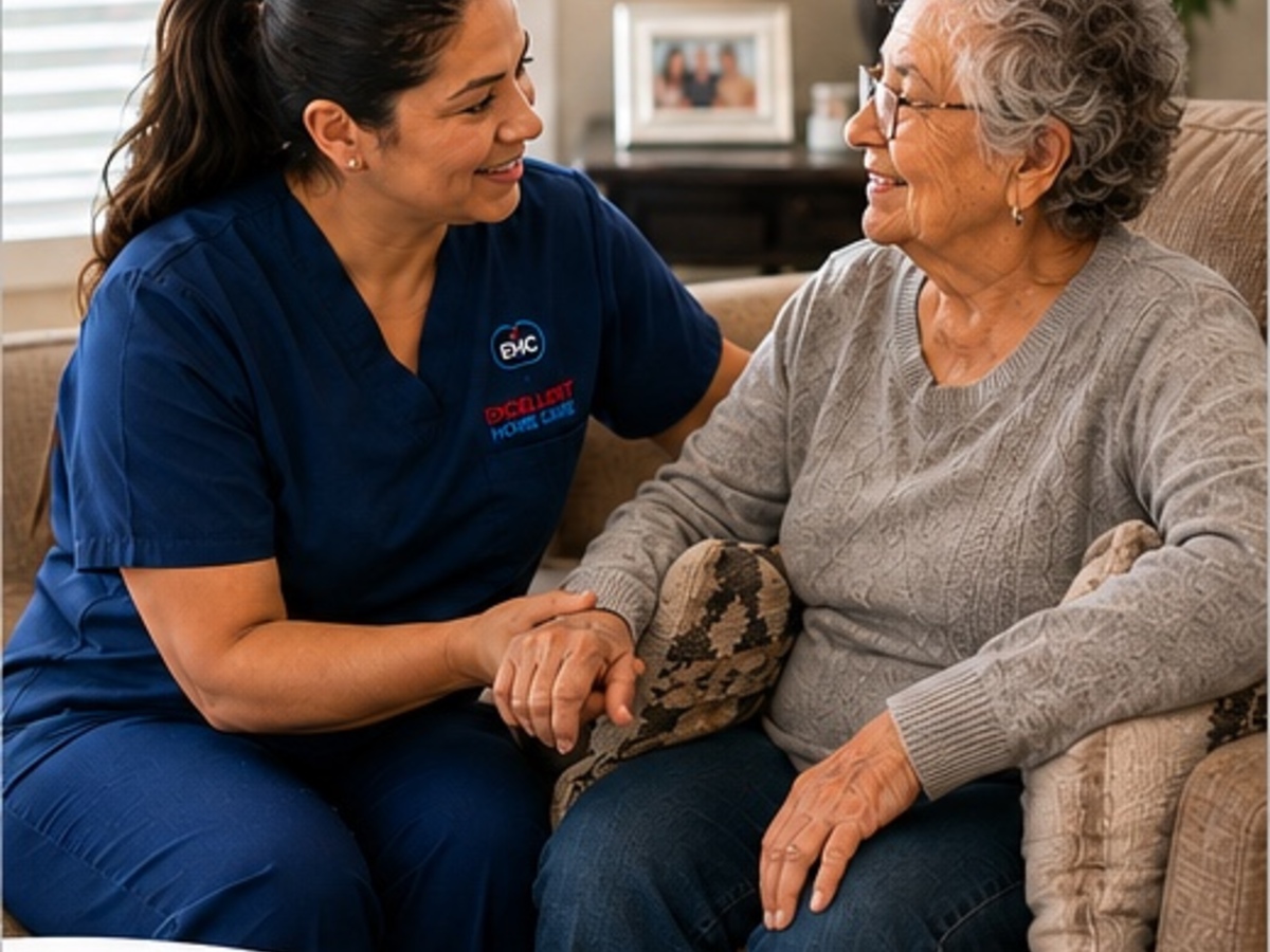 Caregiver spending time with a senior client